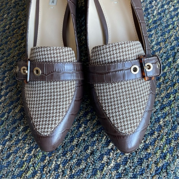 ALEX MARIE Houndstooth and Brown Leather Pumps with Gold Accents Preppy Academia - Picture 8 of 9